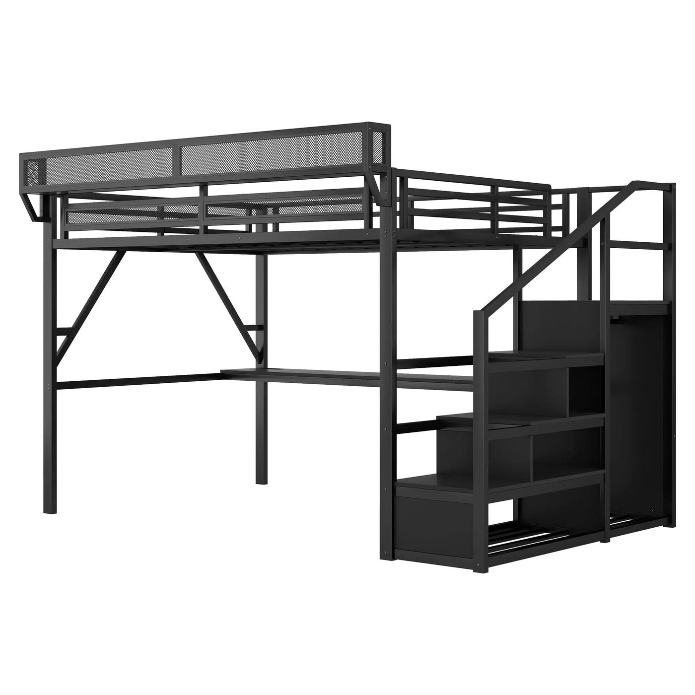 Loft Bed With Desk And Charging Station With Stairs And Light by HouseOfZazla
