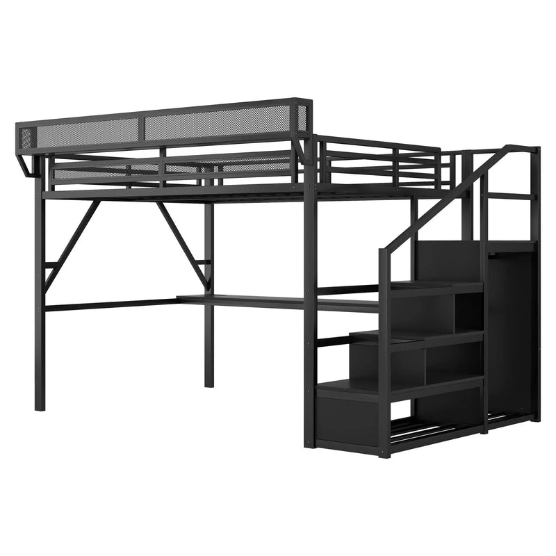 Loft Bed With Desk And Charging Station With Stairs And Light by HouseOfZazla