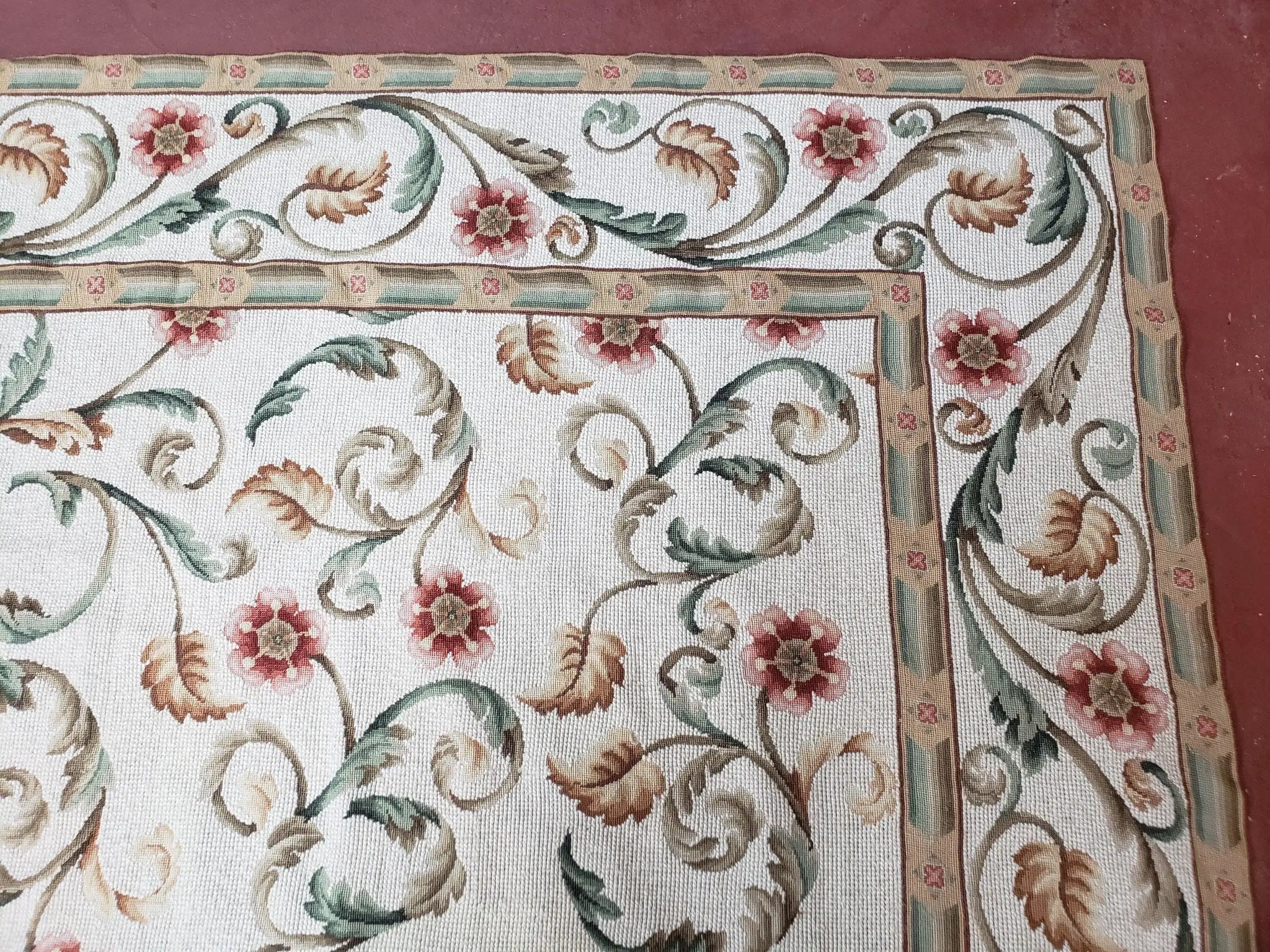 Needlepoint Rug 9x12, European Aubusson Design, Floral Allover Garden Pattern, New Needlepoint Area Rug, Ivory Rug, Hand Woven, Flatweave by Jewel Rugs