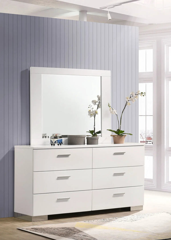 Felicity 6-drawer Wood Dresser with Mirror White High Gloss, photo 2 of 7