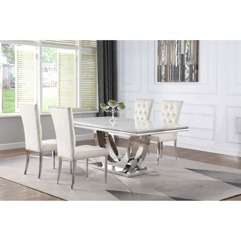 Kerwin - 5 Piece Rectangular Dining Table Set With Upholstered Chairs - Cream White by HouseOfZazla