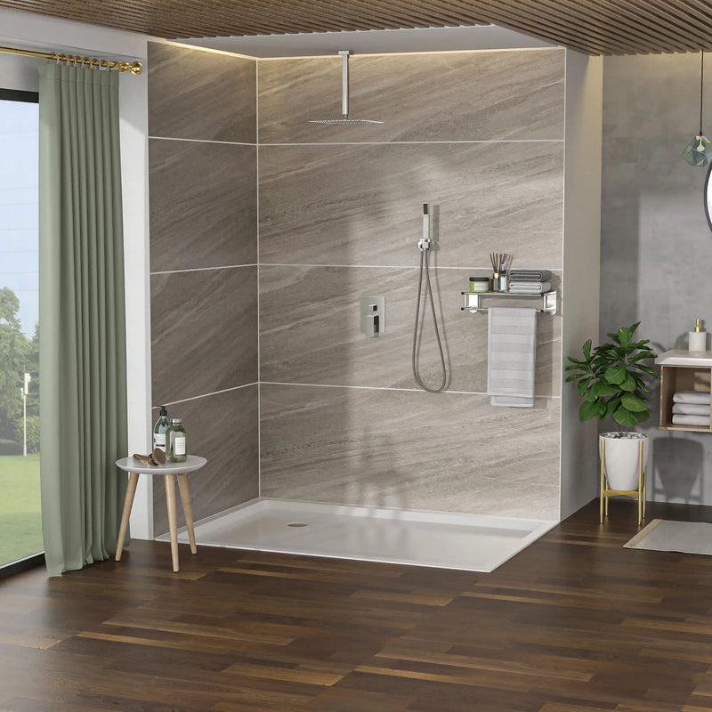 Dual Shower Head System With 12" Square Rain Shower And Rough In Valve by HouseOfZazla