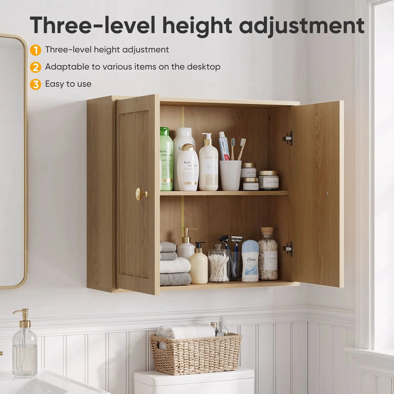 Wall Mounted Bathroom Cabinet With Double Doors And Vertical Grooved Design For Bathrooms - Oak by Unique Piece Furniture