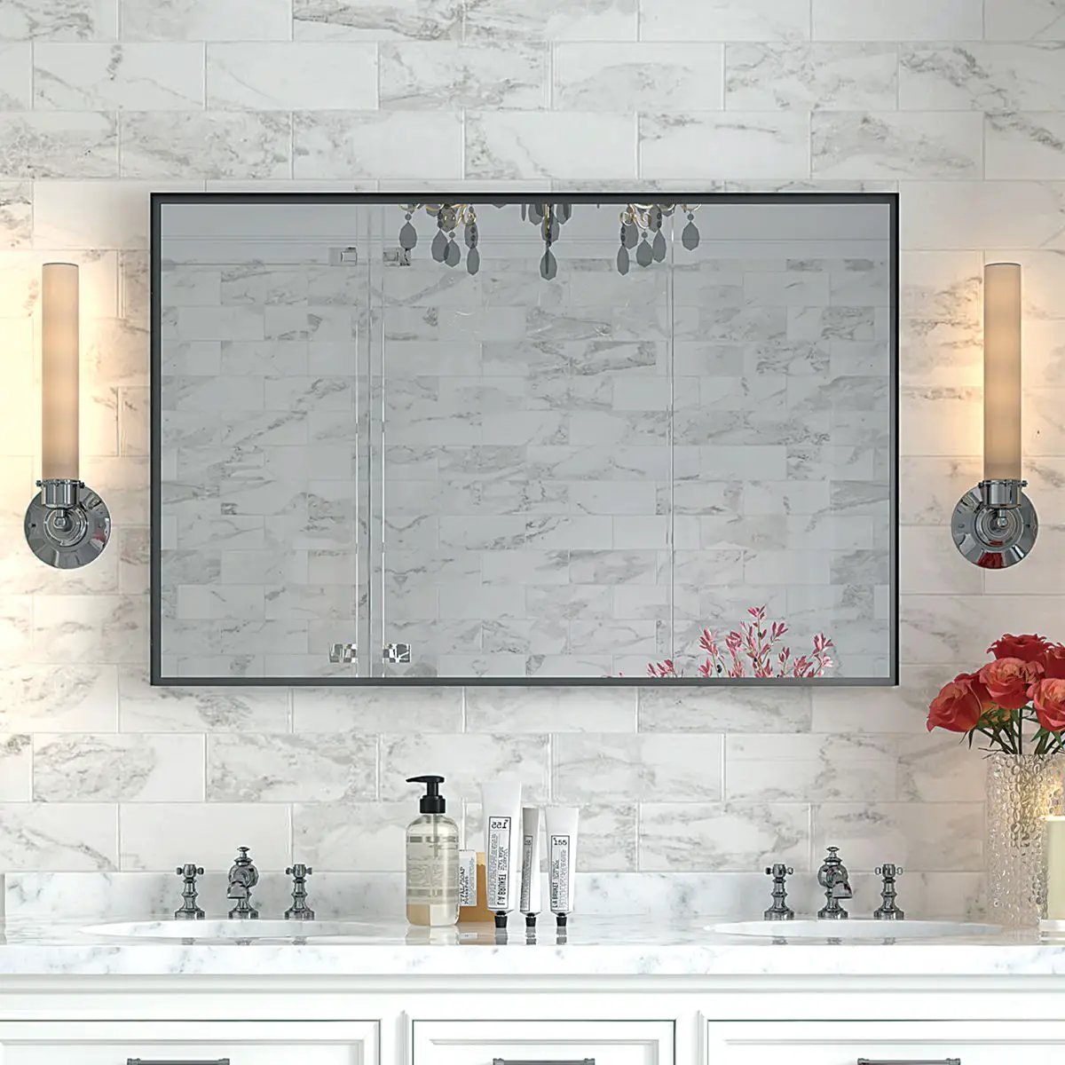 Rectangular Bathroom Mirror Square Angle Metal Frame Wall Mounted Hanging Plates Wall Mount Mirror For Bathroom (Horizontal & Vertical) by Unique Piece Furniture