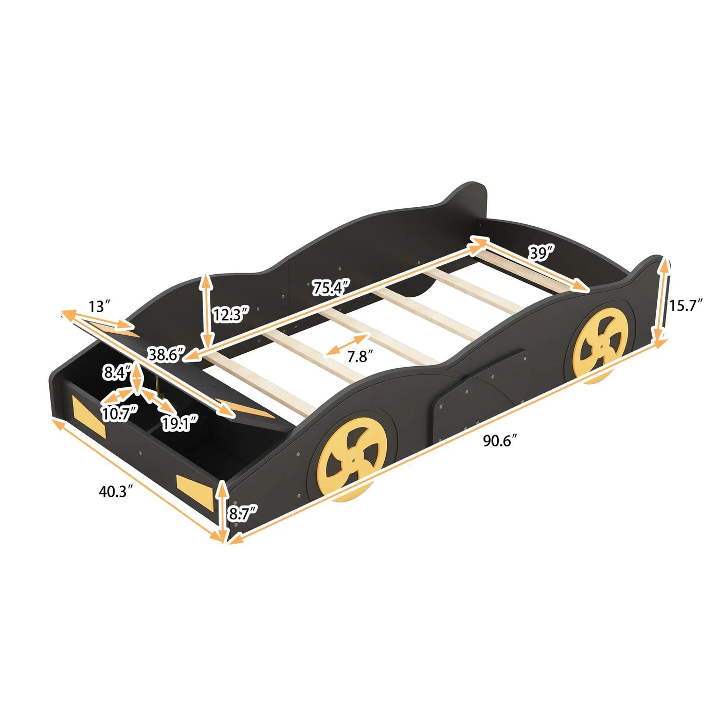 Race Car Shaped Platform Bed With Wheels And Storage by HouseOfZazla