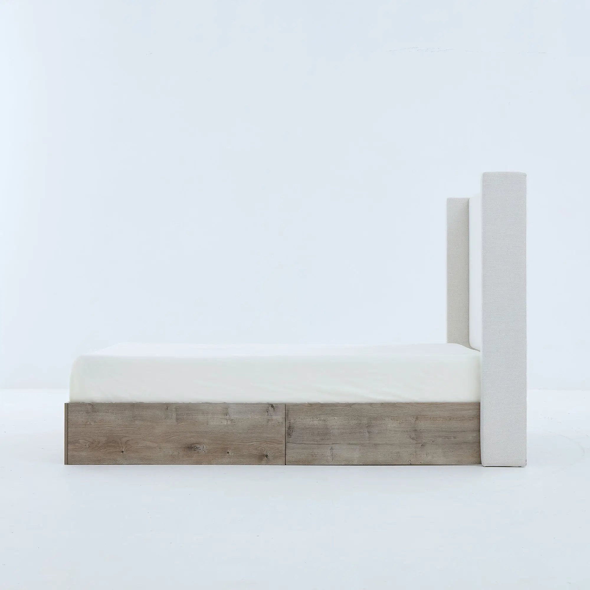 Shelton - Queen Upholstered Wingback Bed With 54" High Headboard - Ivory / Light Gray / Camel Oak by HouseOfZazla