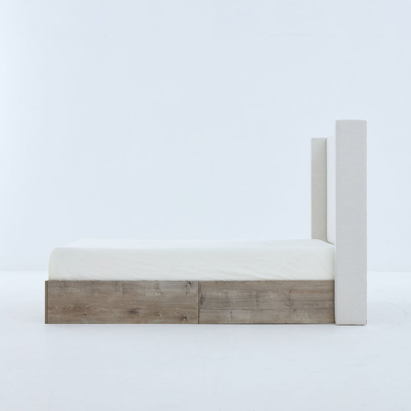 Shelton - Queen Upholstered Wingback Bed With 54" High Headboard - Ivory / Light Gray / Camel Oak by HouseOfZazla