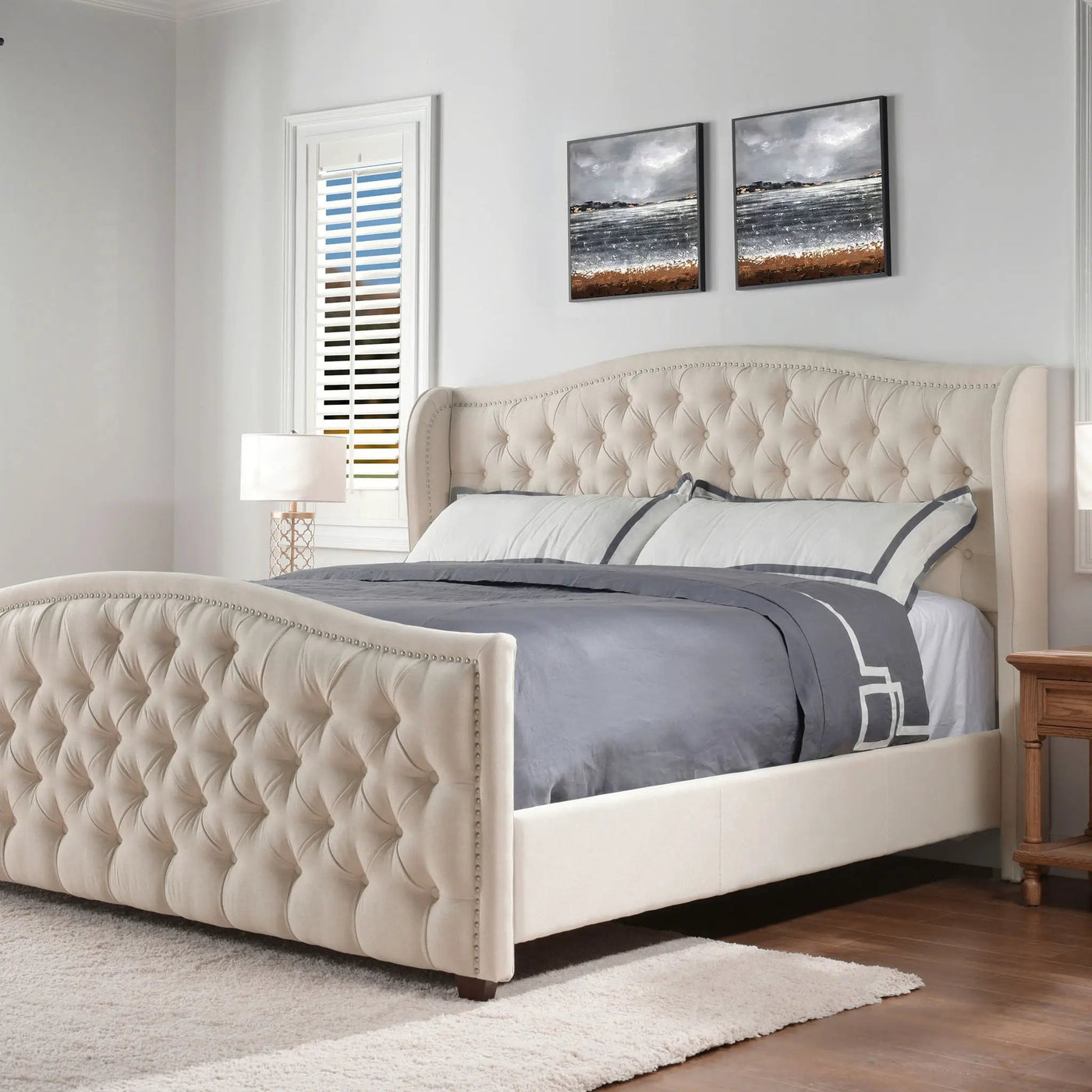 Marcella - Upholstered Shelter Headboard Bed Set by HouseOfZazla