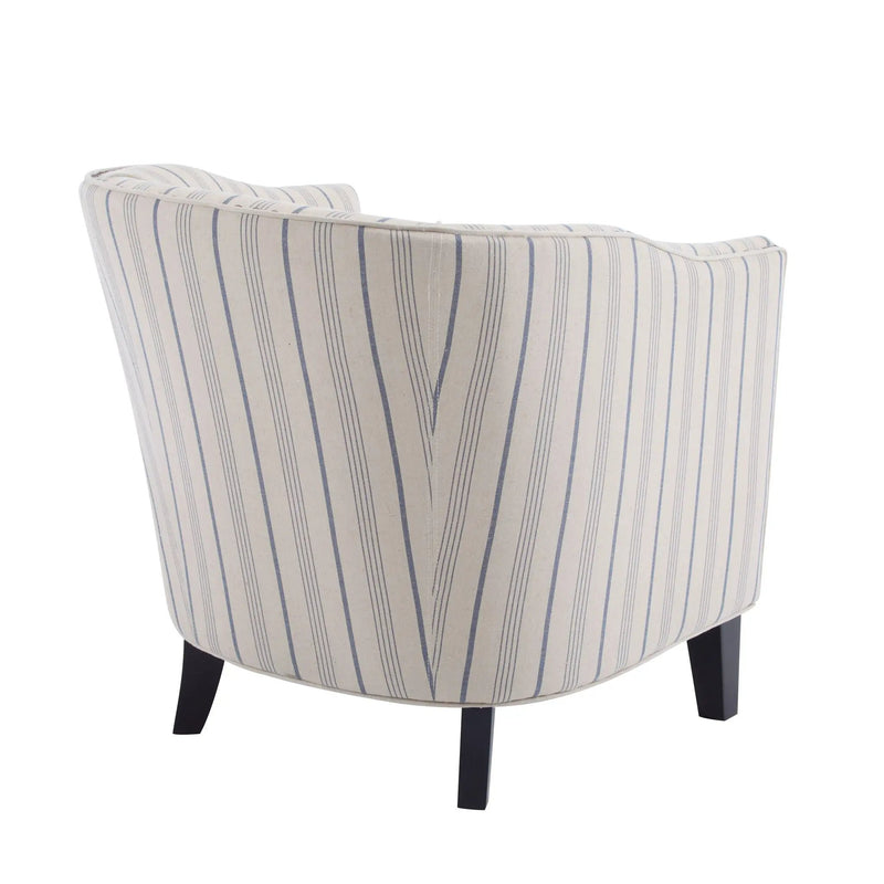 Transitional Upholstered Stripe Barrel Chair With Birch Wood Legs And Plush Cushioned Seat by HouseOfZazla