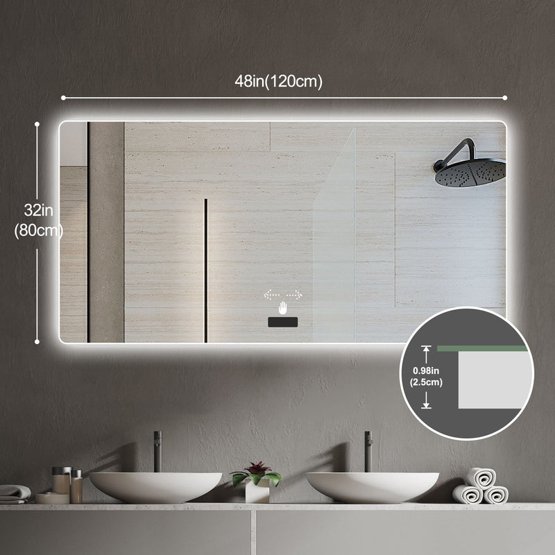 Frameless Bathroom Mirror With Light, LED Backlit, Tri Color Dimming, Anti Fog, Smart Sensor - Silver by HouseOfZazla