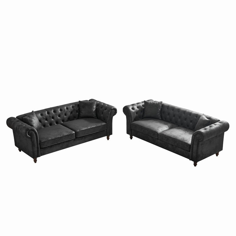 Chesterfield 3 And 3 Seater Sofa Set High Tech Fabric Roll Armrest Upholstered Couch by Unique Piece Furniture