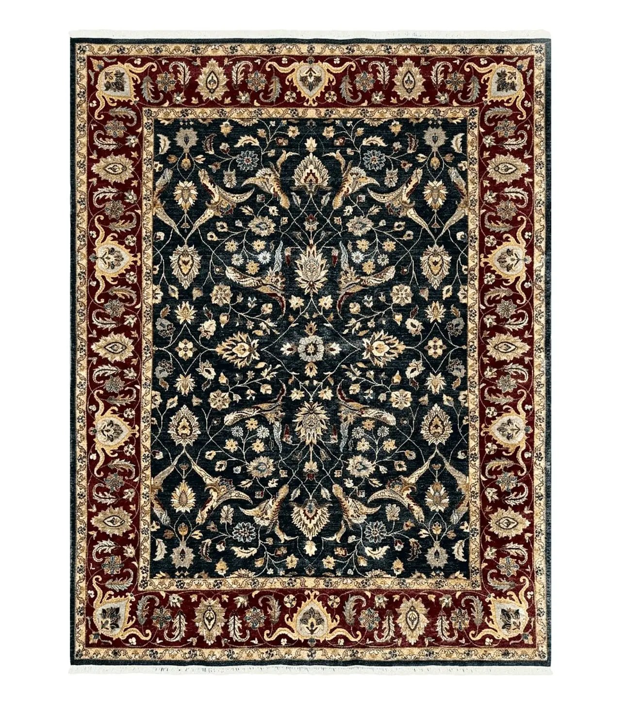 Pak Persian Mahal Rug 9x12, Allover Floral Pakistani Oriental Carpet 9 x 12, Wool Hand Knotted Area Rug, Dark Slate Gray-Black and Maroon by Jewel Rugs