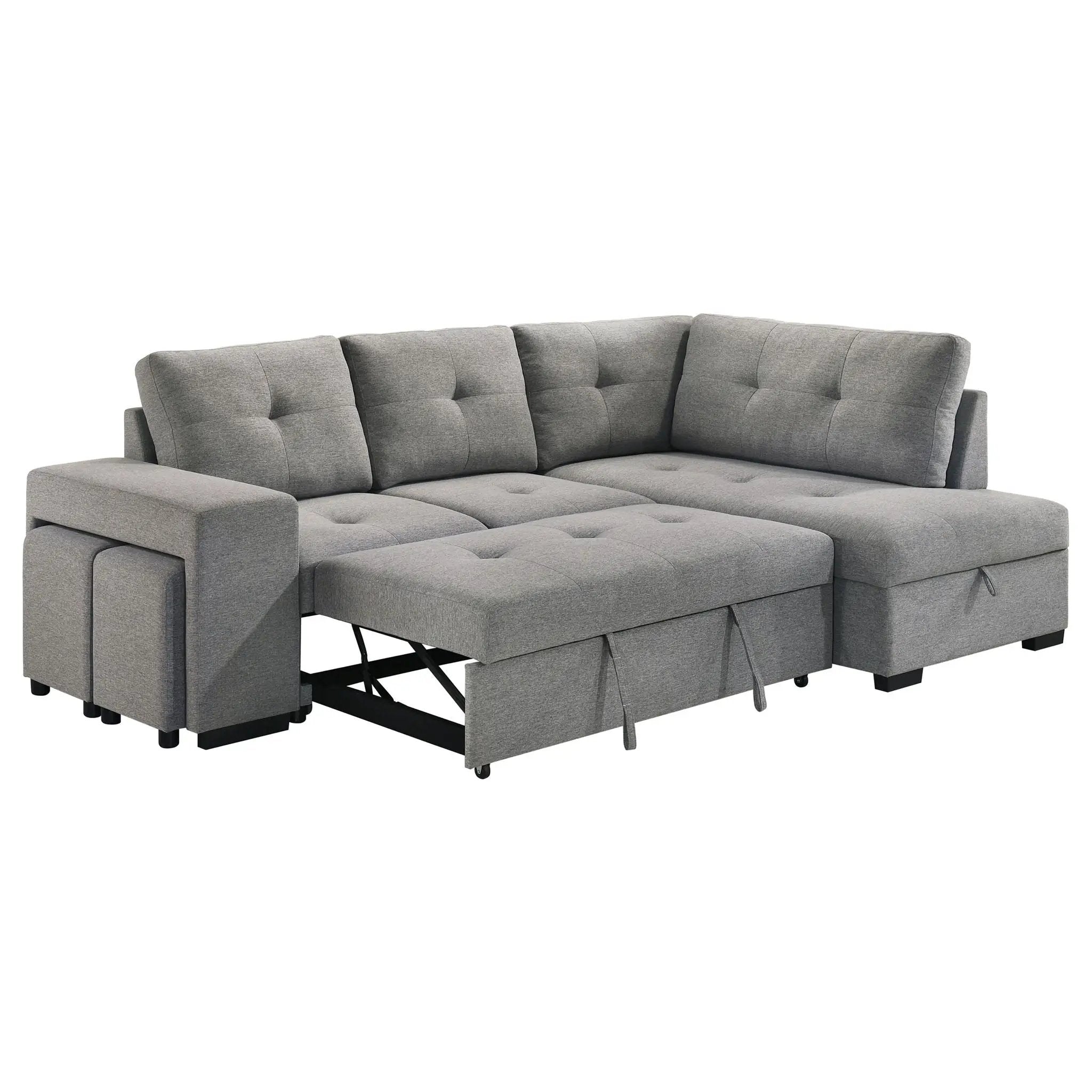 Roanne Fabric Upholstered Sleeper Sectional Sofa Grey by Unique Piece Furniture