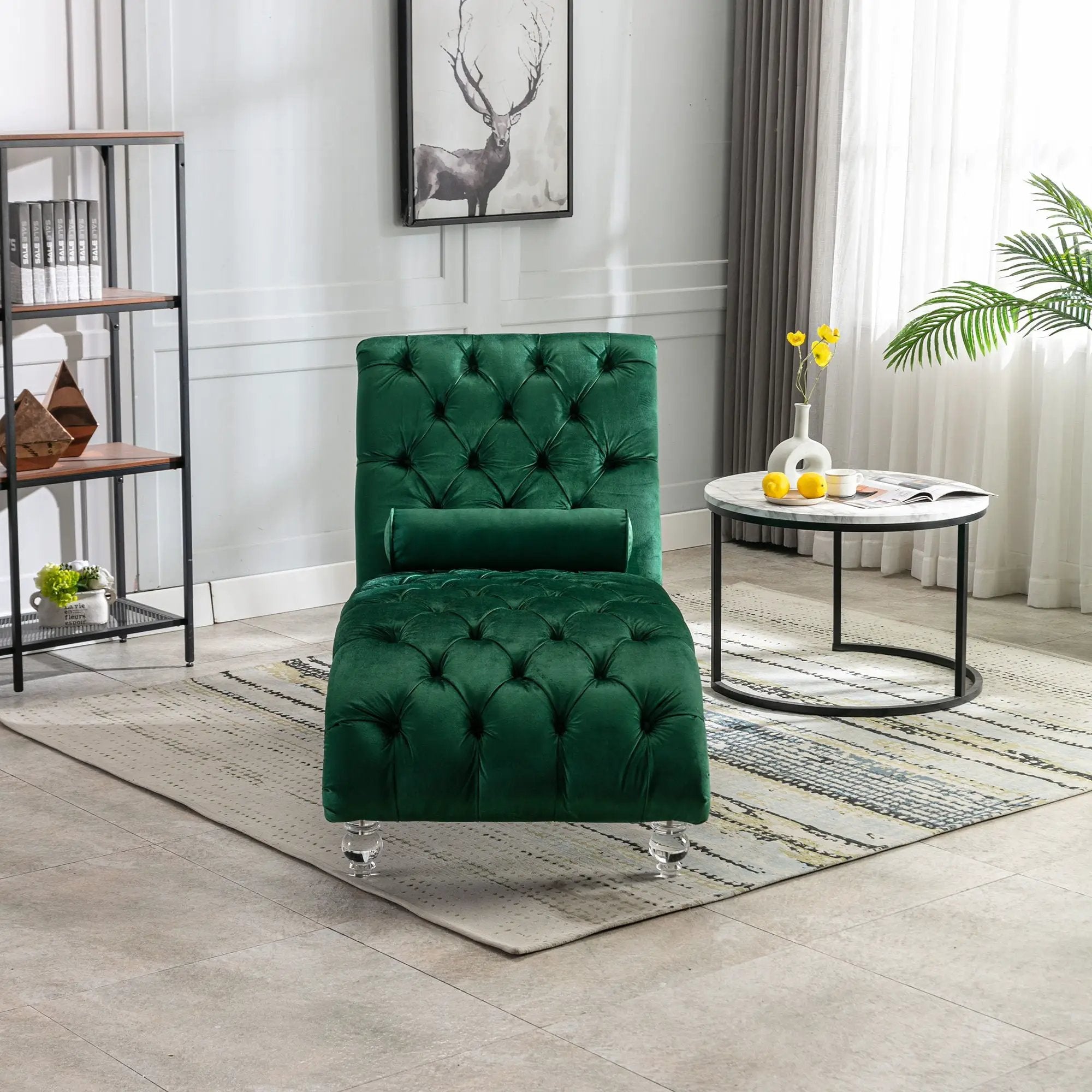 Chaise Lounge Indoor, Button Tufted Upholstered Chaise Lounge Chair With Pillow by Unique Piece Furniture