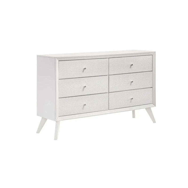 1 Piece Dresser With Angled Legs, Wave Texture And Round Knobs - White by Unique Piece Furniture