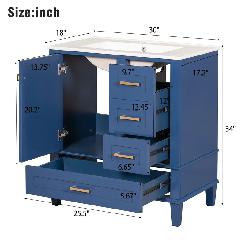 Bathroom Vanity, Modern Bathroom Cabinet With Sink Combo Set, Bathroom Storage Cabinet With A Soft Closing Door And 3 Drawers, Solid Wood Frame by HouseOfZazla