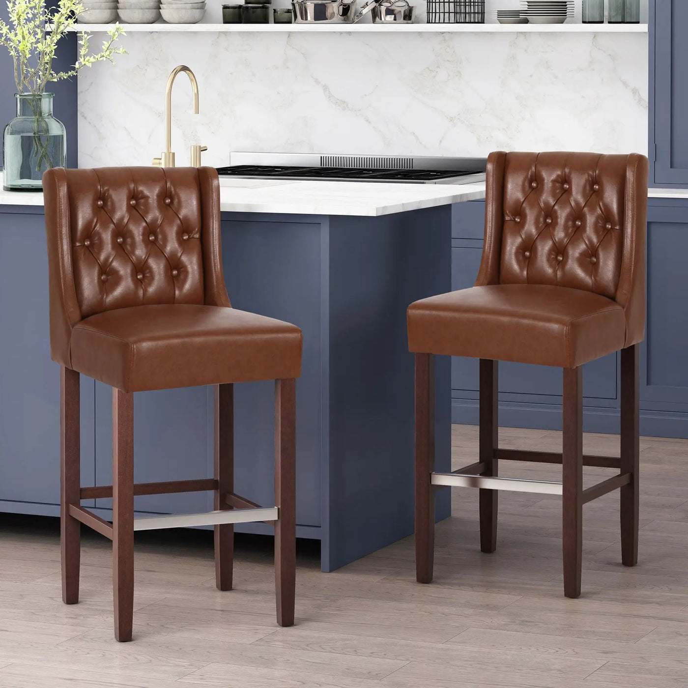 Solstara Upholstered Dining Barstool with Button Tufted and Wing Back by HouseOfZazla