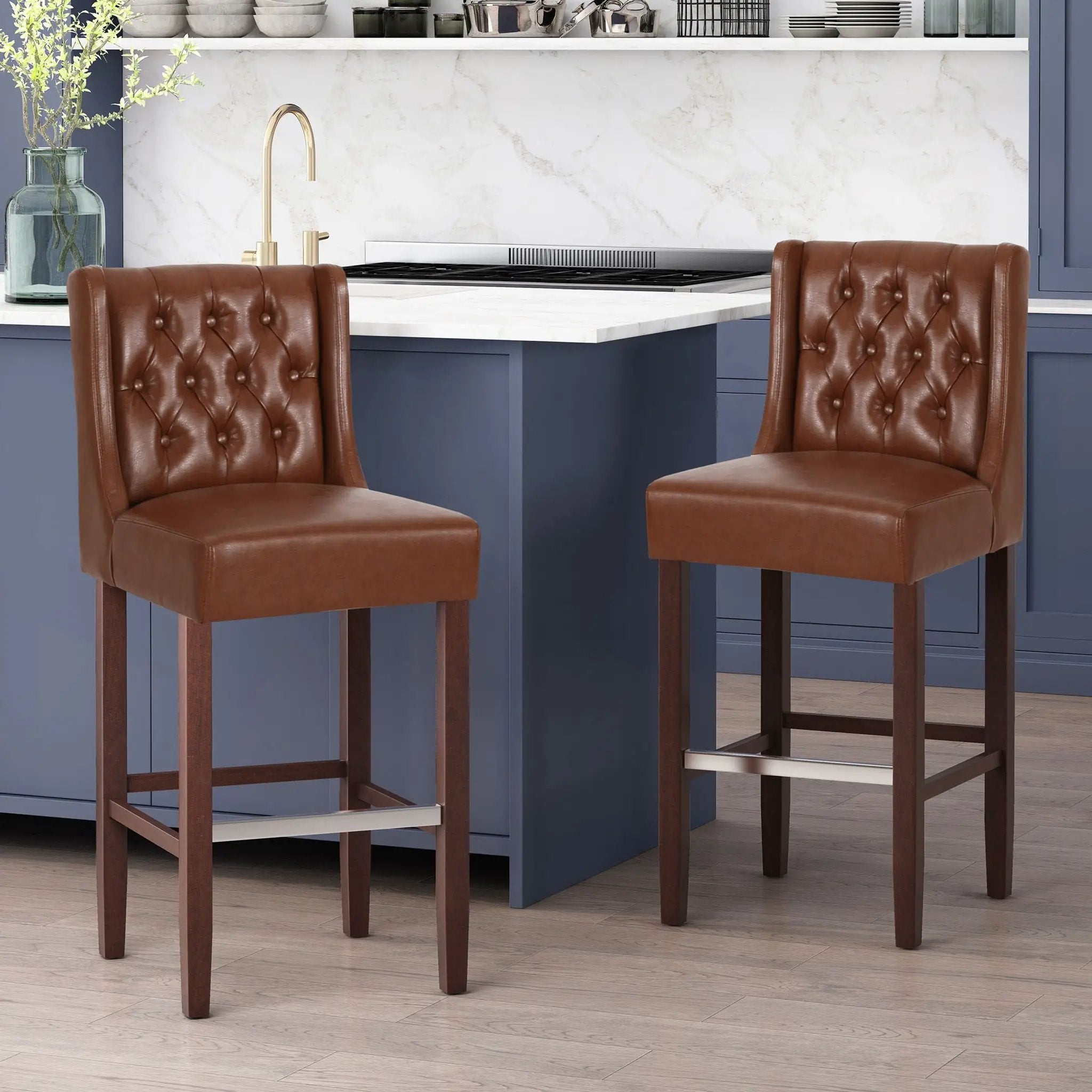Solstara Upholstered Dining Barstool with Button Tufted and Wing Back by HouseOfZazla