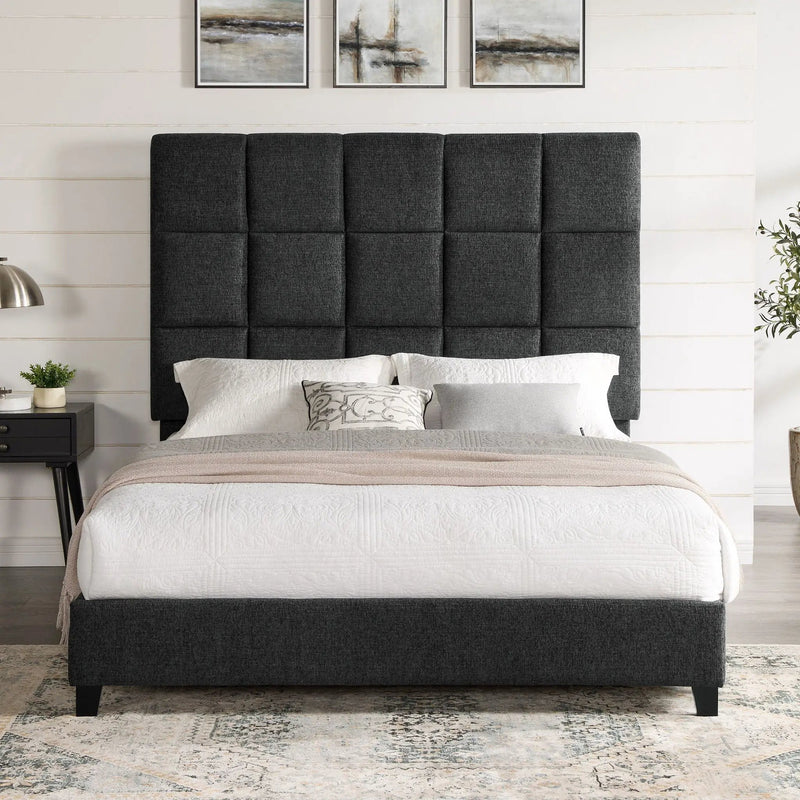 Squares Upholstered Headboard Platform Bed by HouseOfZazla