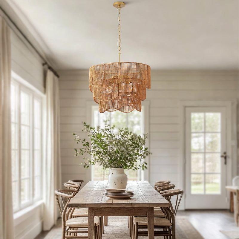 Handwoven Paper Rattan Boho Chandelier with 7-Light E26 Base by HouseOfZazla