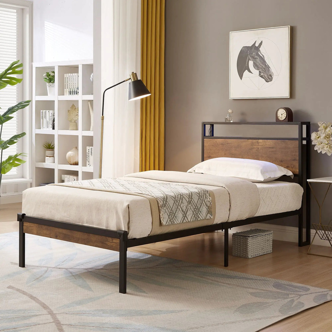 Platform Bed Frame With Wooden Headboard And Footboard, USB Liner by HouseOfZazla