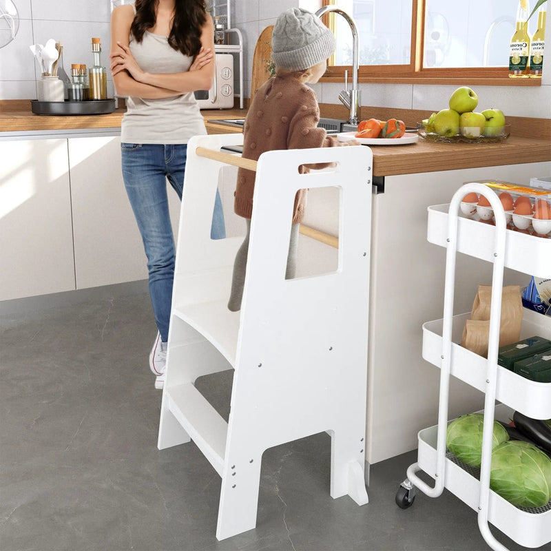 Standing Tower, Child Kitchen Step Stool Toddler, Montessori Stool Adjustable Height - White by HouseOfZazla