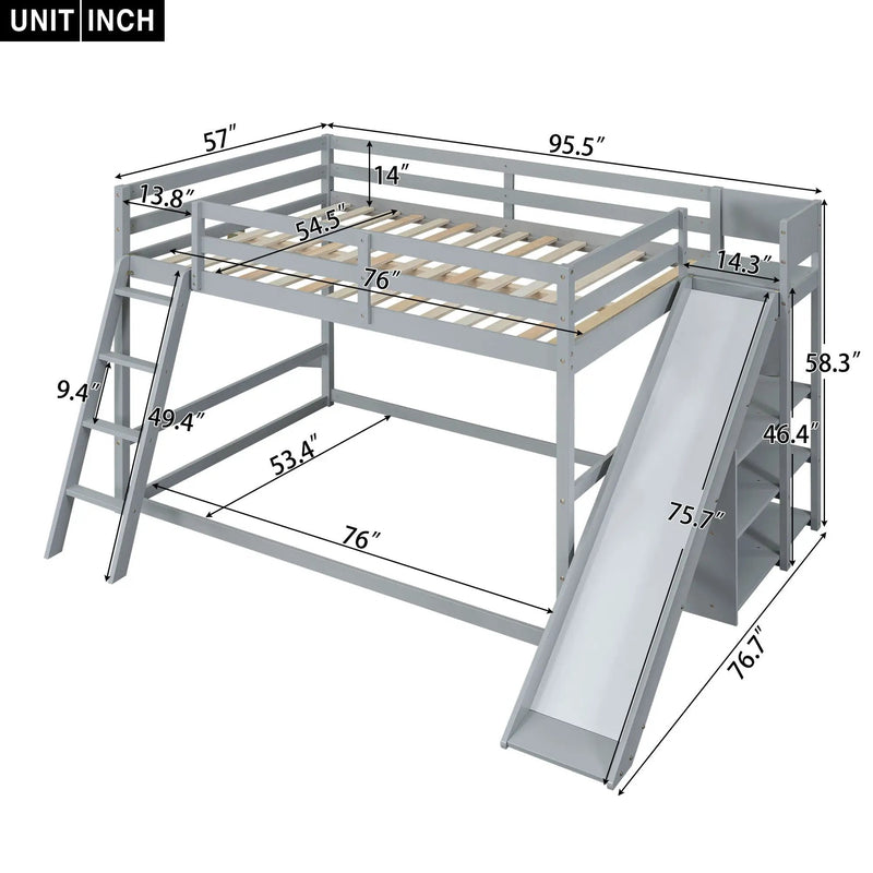 Bunk Bed With Ladder, Slide, And Shelves Pine Wood by Unique Piece Furniture
