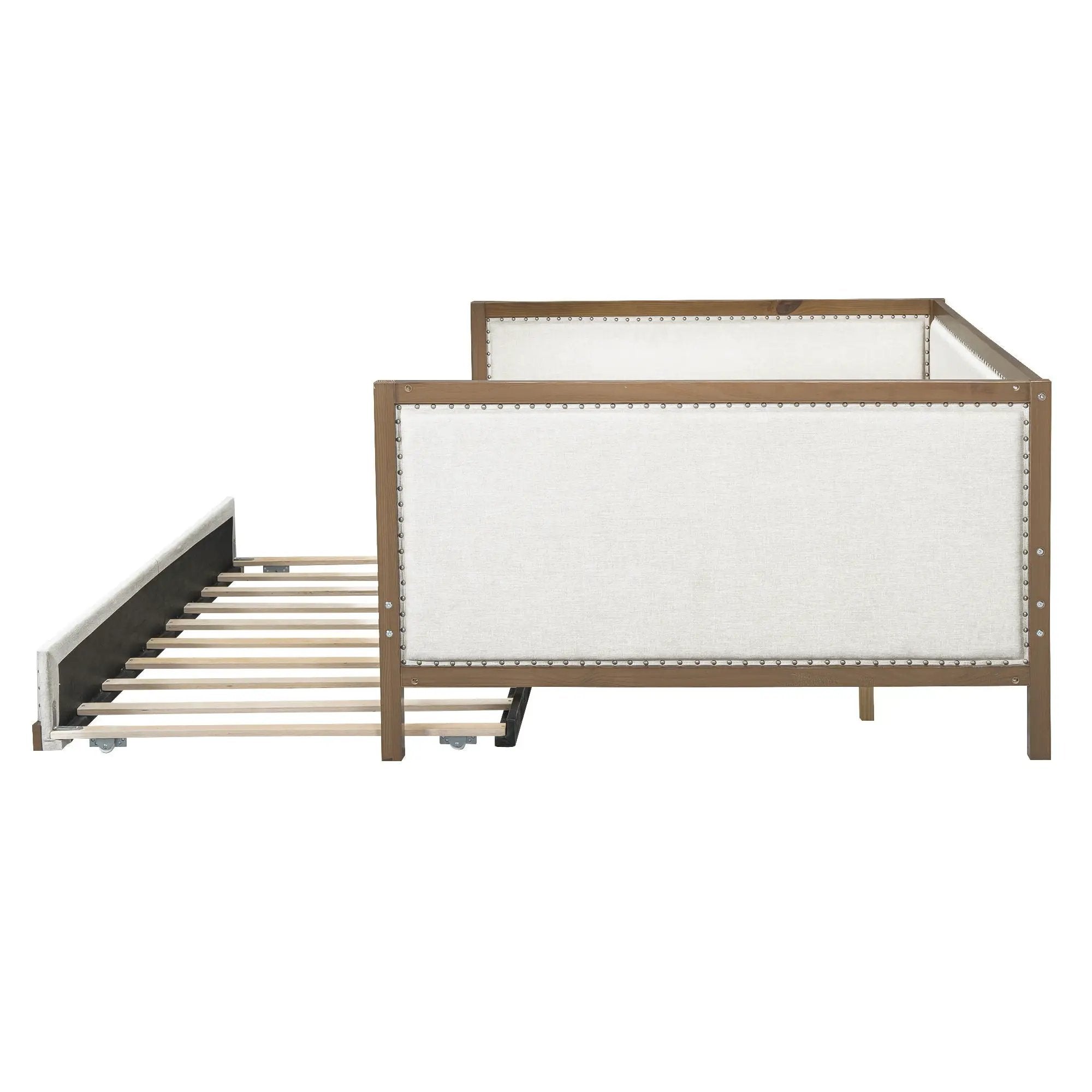 Full Size Daybed With Trundle And Nailhead Decoration - Wood by HouseOfZazla