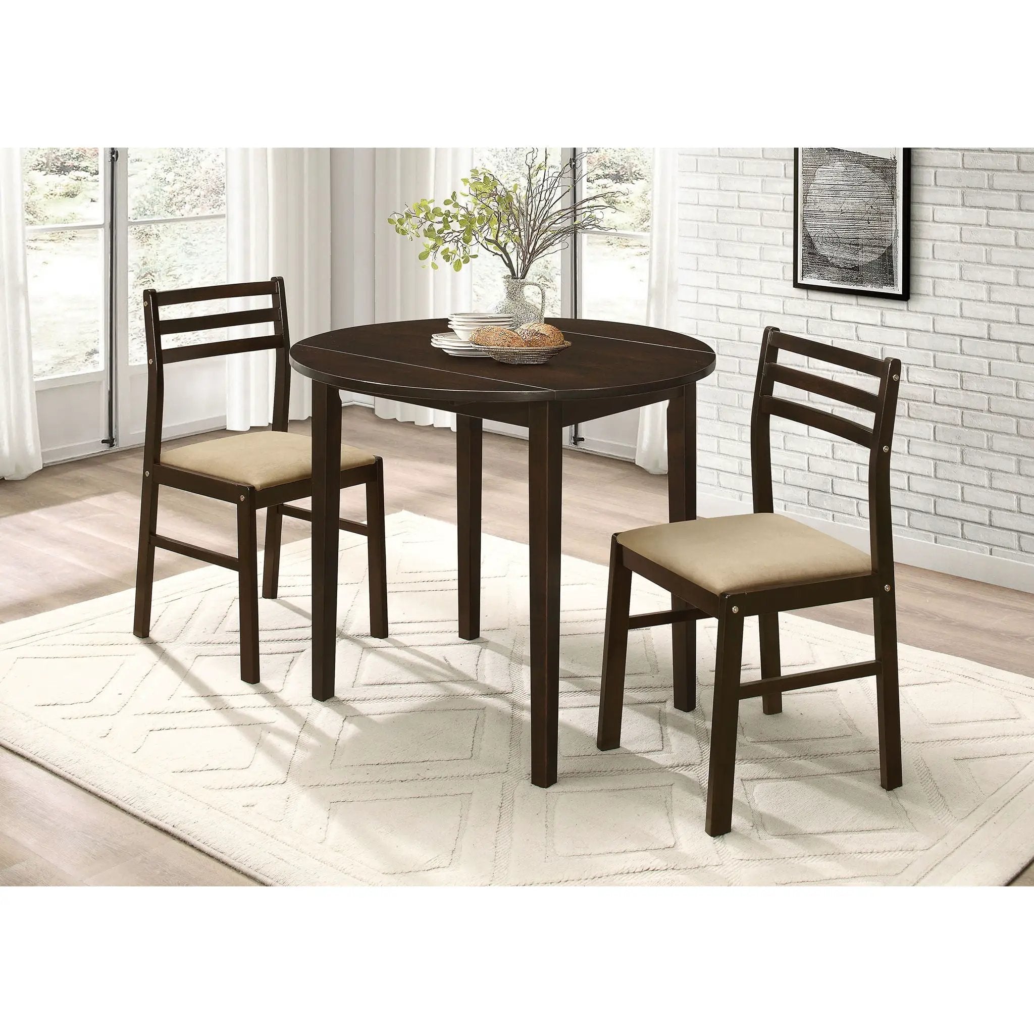 3 Piece Dining Set With Drop Leaf Table And Upholstered Chairs by HouseOfZazla
