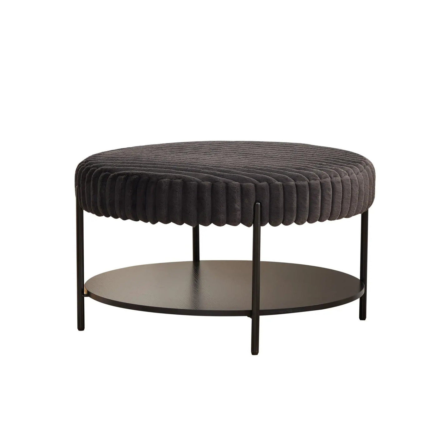 Modern Upholstered Round Ottoman Coffee Table With Storage Shelf by HouseOfZazla