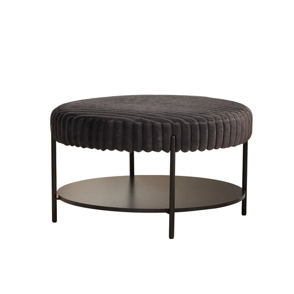 Modern Upholstered Round Ottoman Coffee Table With Storage Shelf, photo 2 of 13