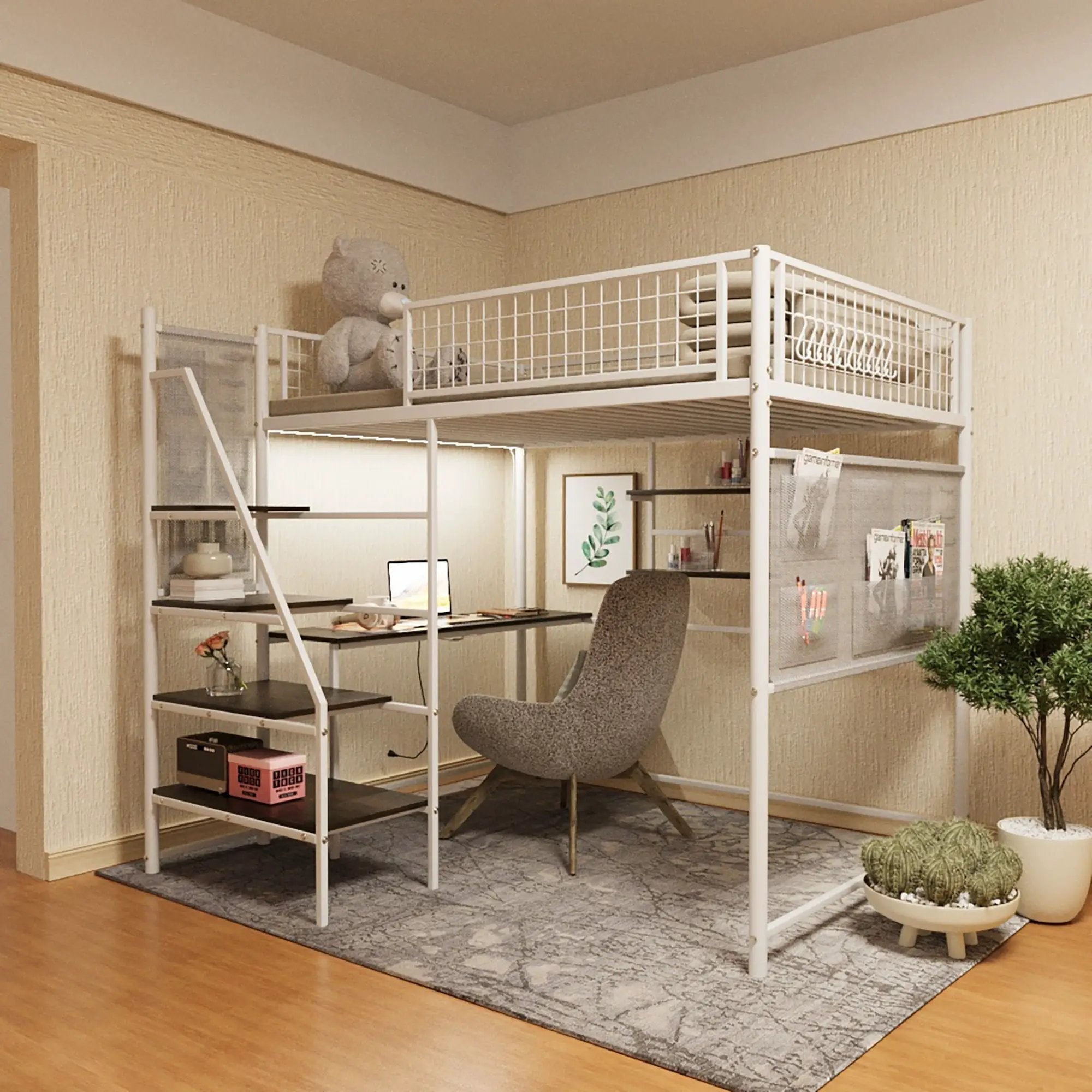 Metal Loft Bed With Built - In Charging Station And LED Light by HouseOfZazla