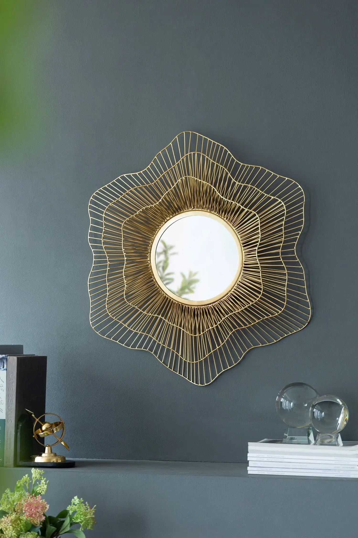 D27x2.4' Metal Starburst Wall Mirror, Wall Mounted Home Decor by HouseOfZazla