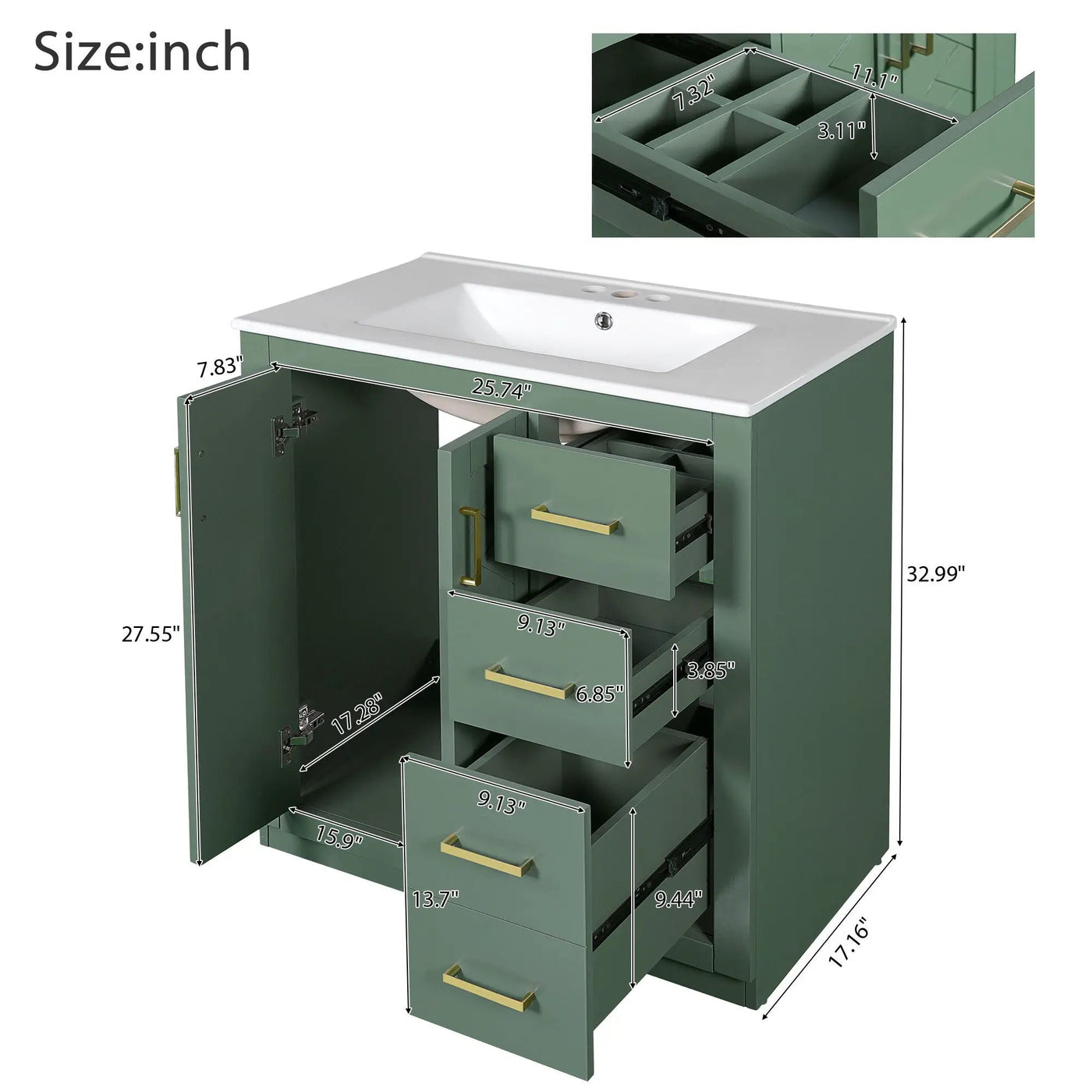 Bathroom Vanity With Sink, Storage Cabinet, Freestanding Set With 3 Drawers & Soft Closing Doors by HouseOfZazla