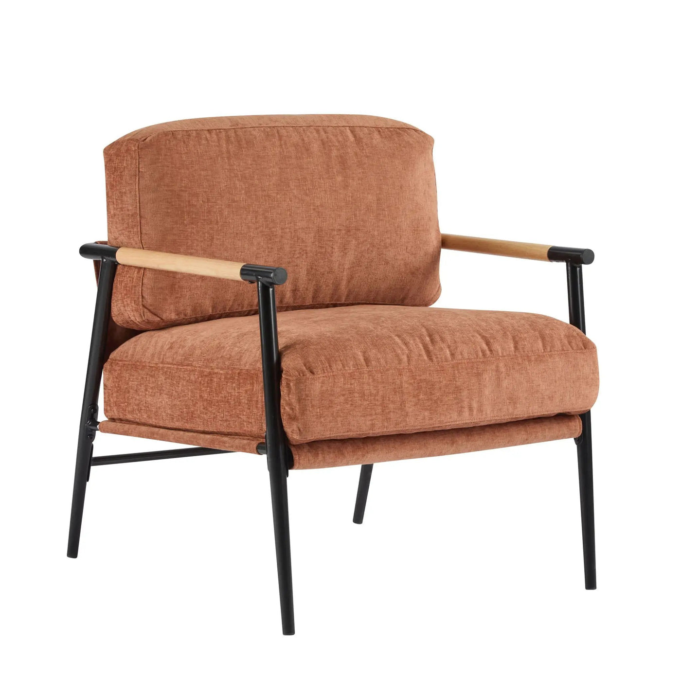Modern Accent Chair With Plush Cushions and Wooden Armrests by HouseOfZazla