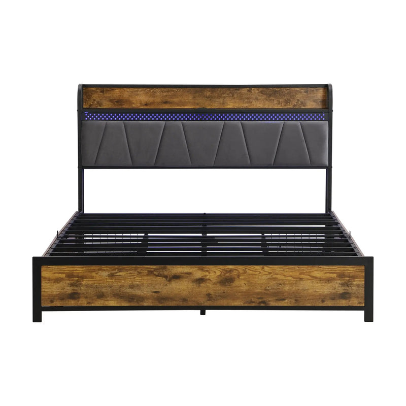 Contemporary Bed Frame With Storage Headboard, Charging Station, LED Lights by Unique Piece Furniture