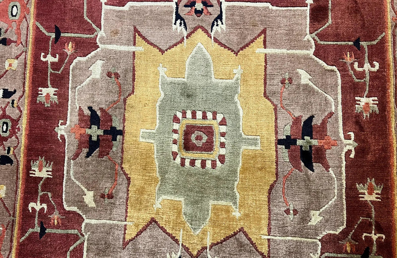 Tibetan Rug 7x10, Geometric Medallion, Red Green Taupe, Hand Knotted, Soft Wool Area Rug, Contemporary Carpet, Handmade Nepali Rug 7 x 10 ft by Jewel Rugs