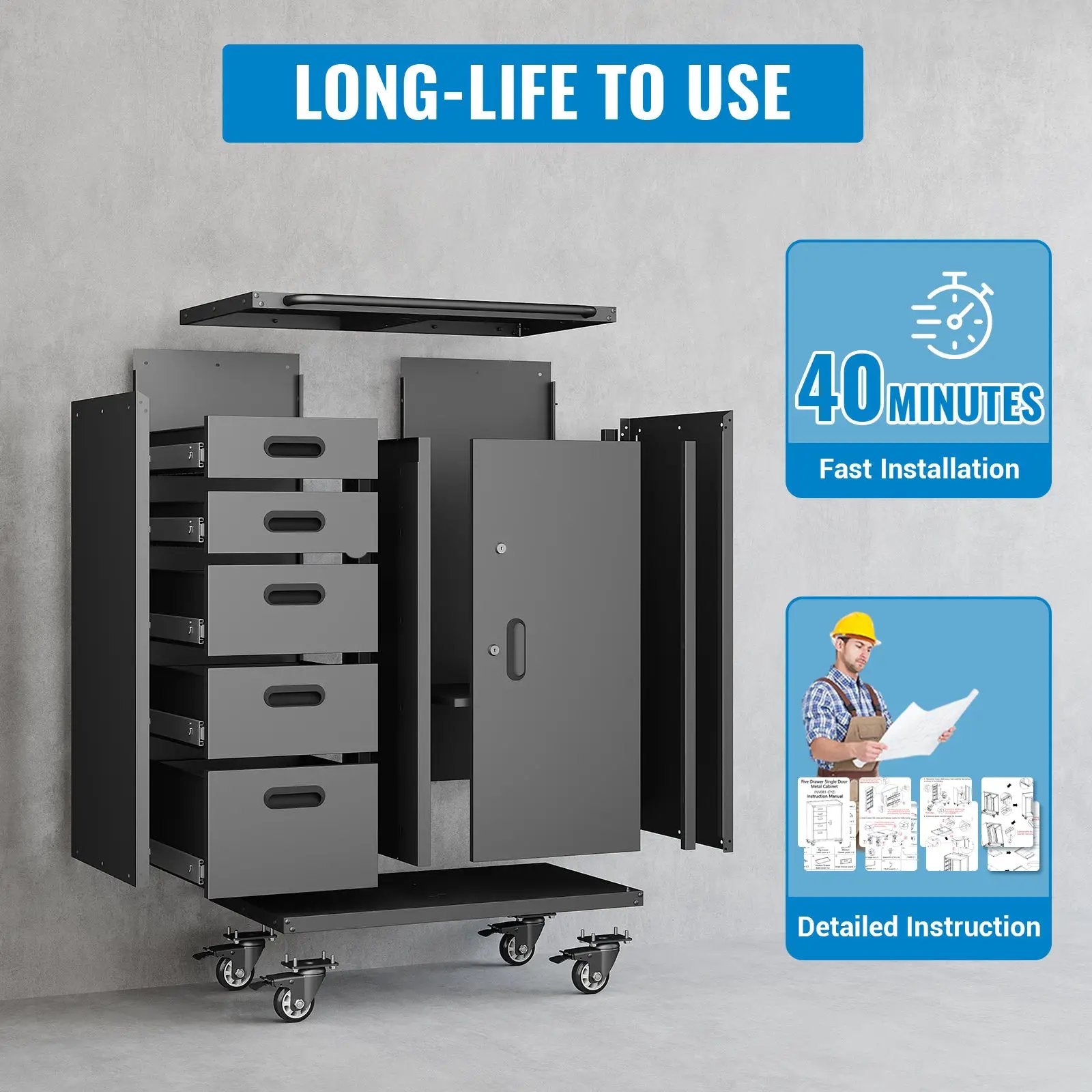Metal Tool Garage Storage Cabinet with 5 Drawers and 1 Door by HouseOfZazla
