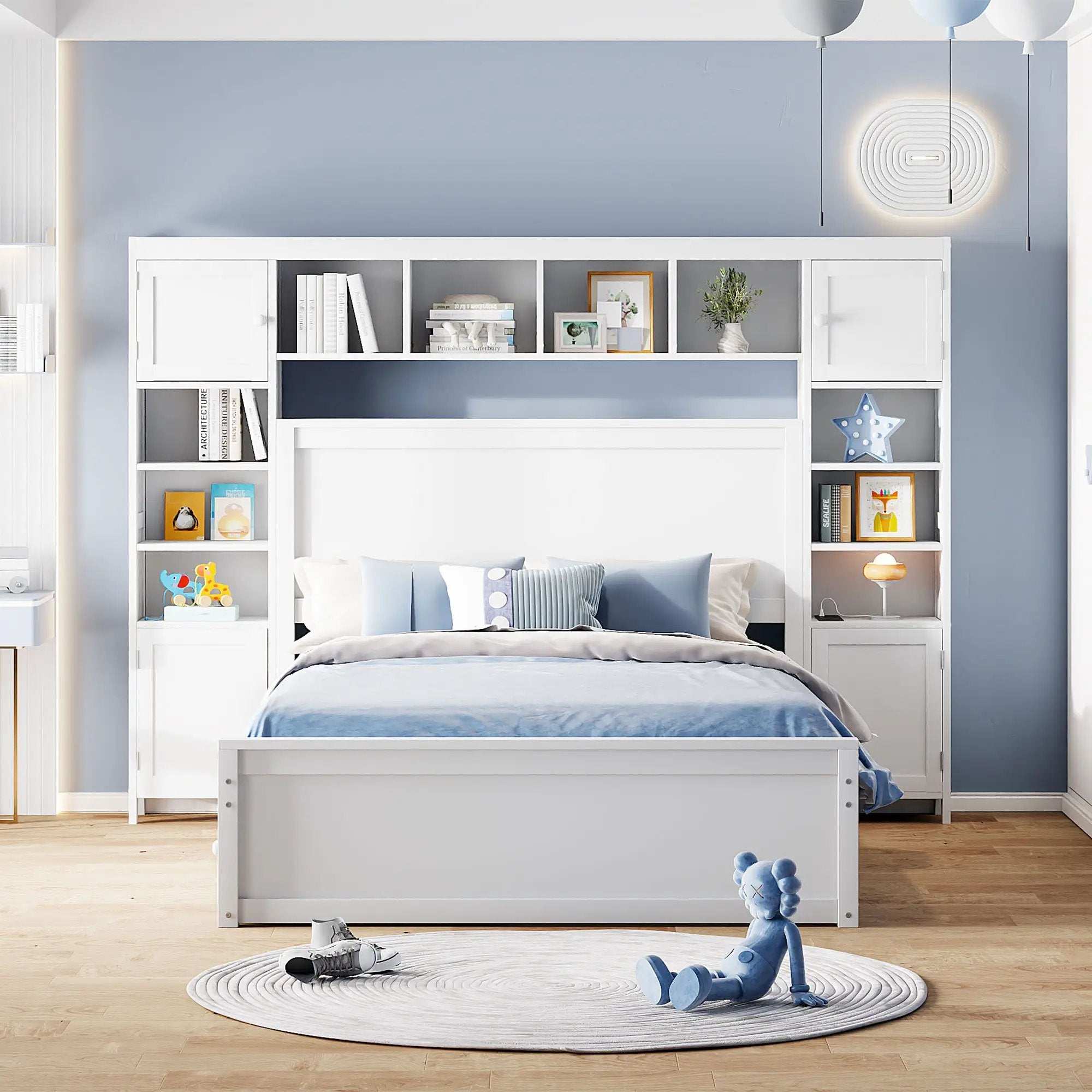 Bed With All In One Cabinet, Shelf And Sockets, Trundle by Unique Piece Furniture