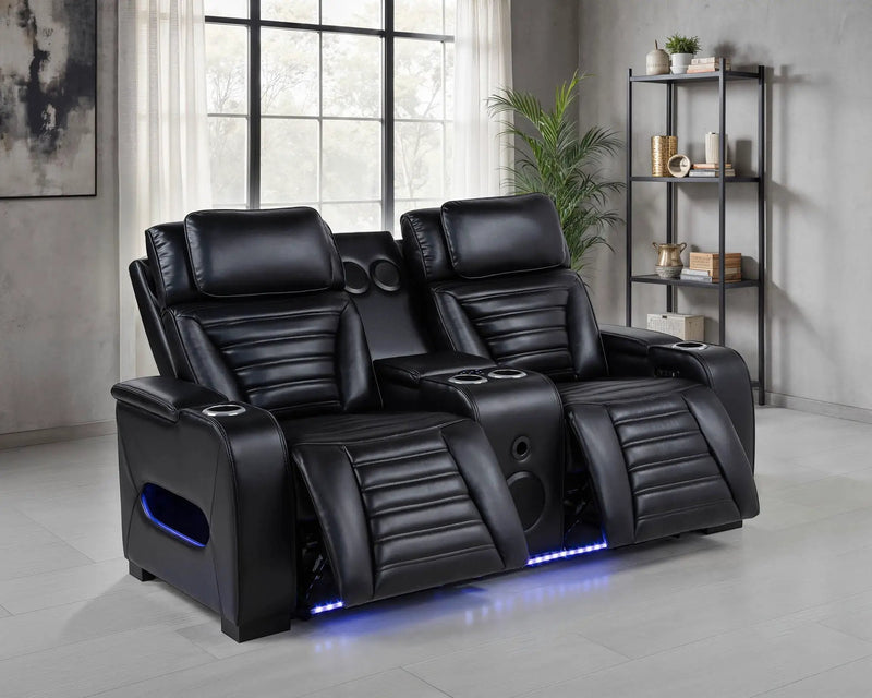 Zuma Faux Leather Dual Power Reclining LED Loveseat Black by Unique Piece Furniture