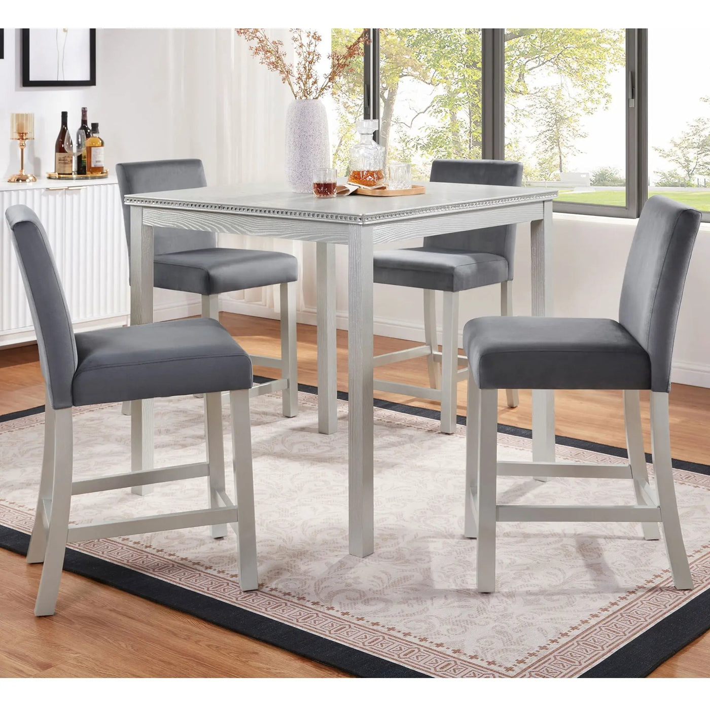 5 Pieces Counter Height Table Set, Kitchen Table With Square Table And 4 Upholstered Chairs by HouseOfZazla