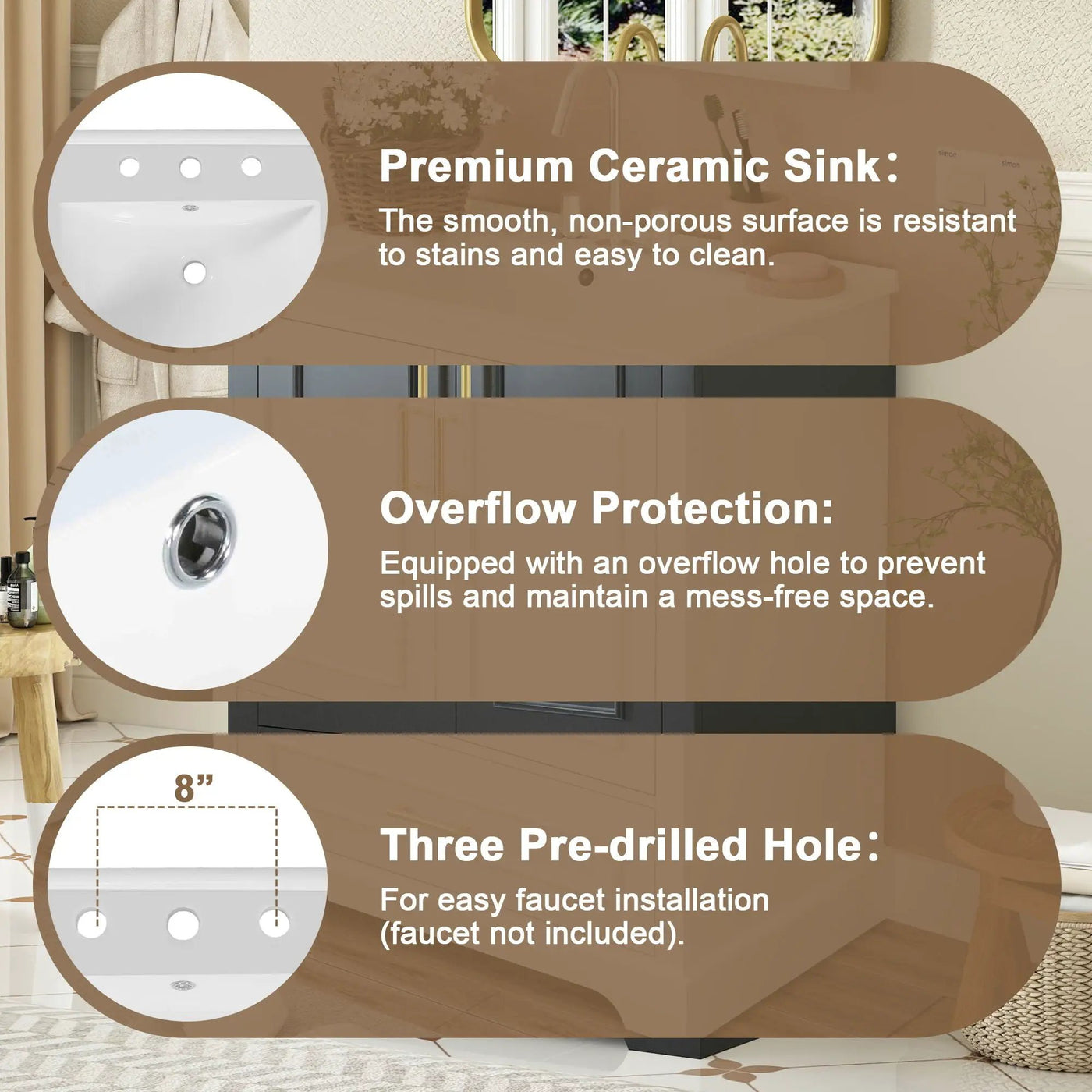 Bathroom Vanity With Sink, 1 Divided Drawer And 2 Soft Close Doors With Double Shelf by HouseOfZazla