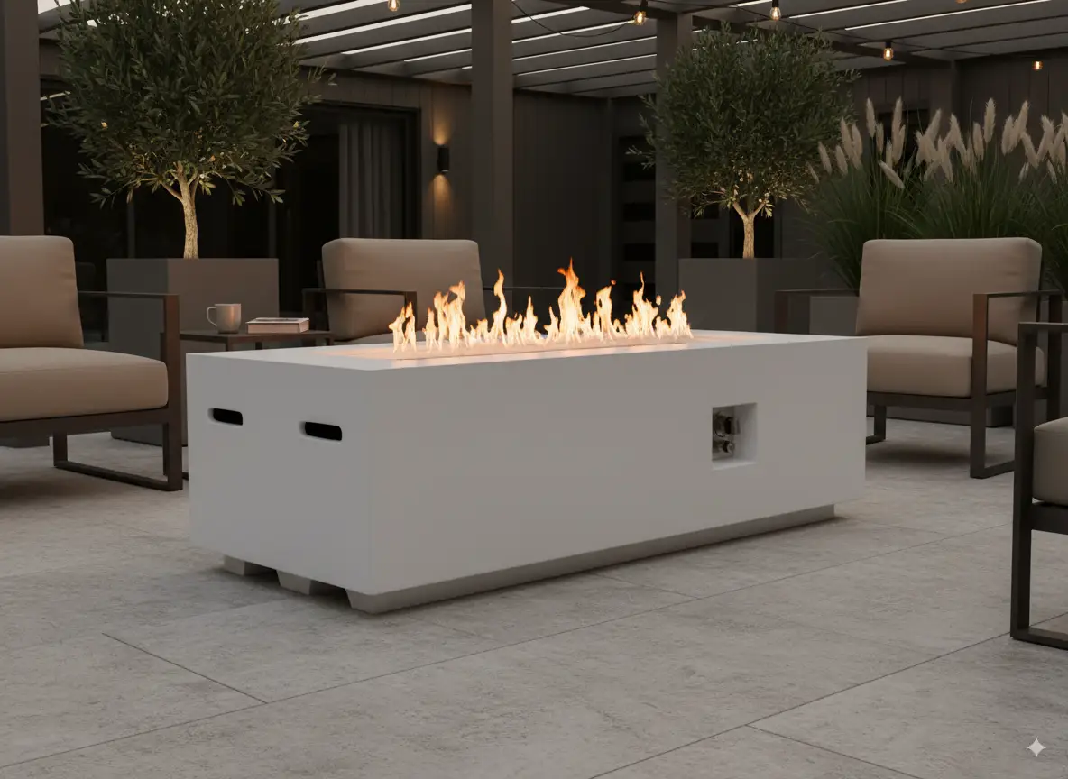 Outdoor Rectangle Propane Fire Pit Table 60inch, White by HouseOfZazla