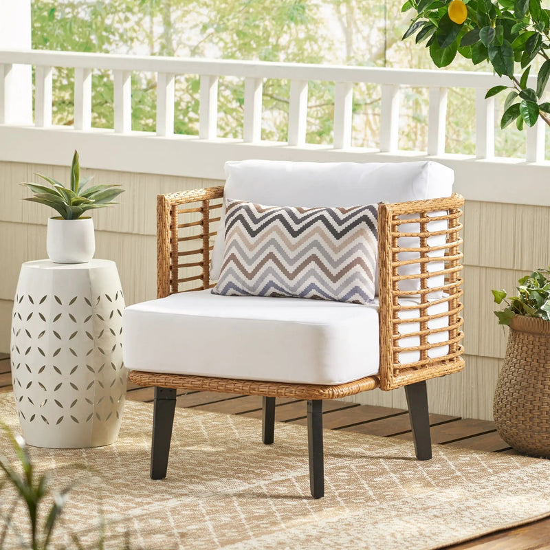Outdoor Wicker Club Chair with Water Resistant Cushion - Brown by HouseOfZazla