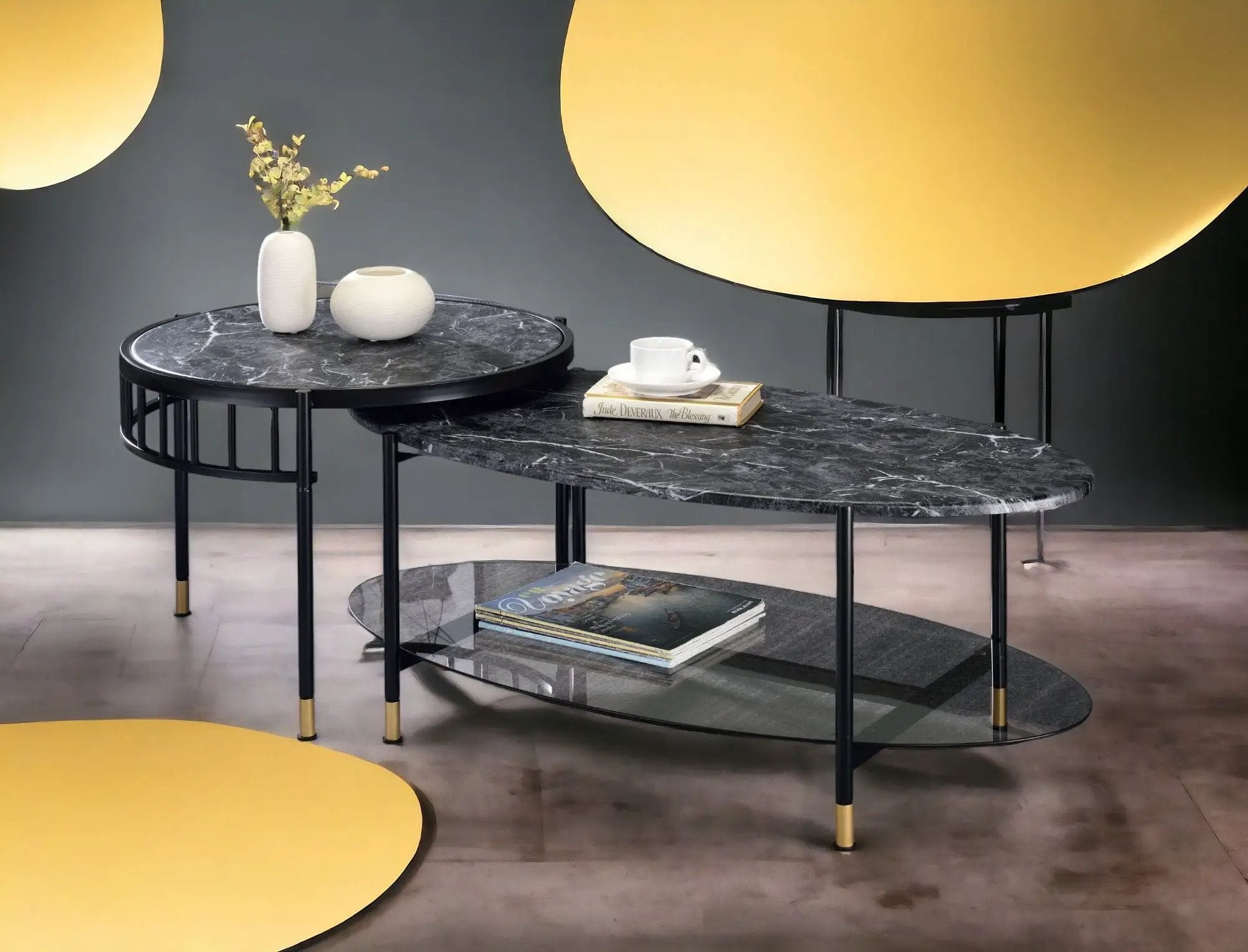 Silas Engineered Stone Top Nesting Table - Black by HouseOfZazla