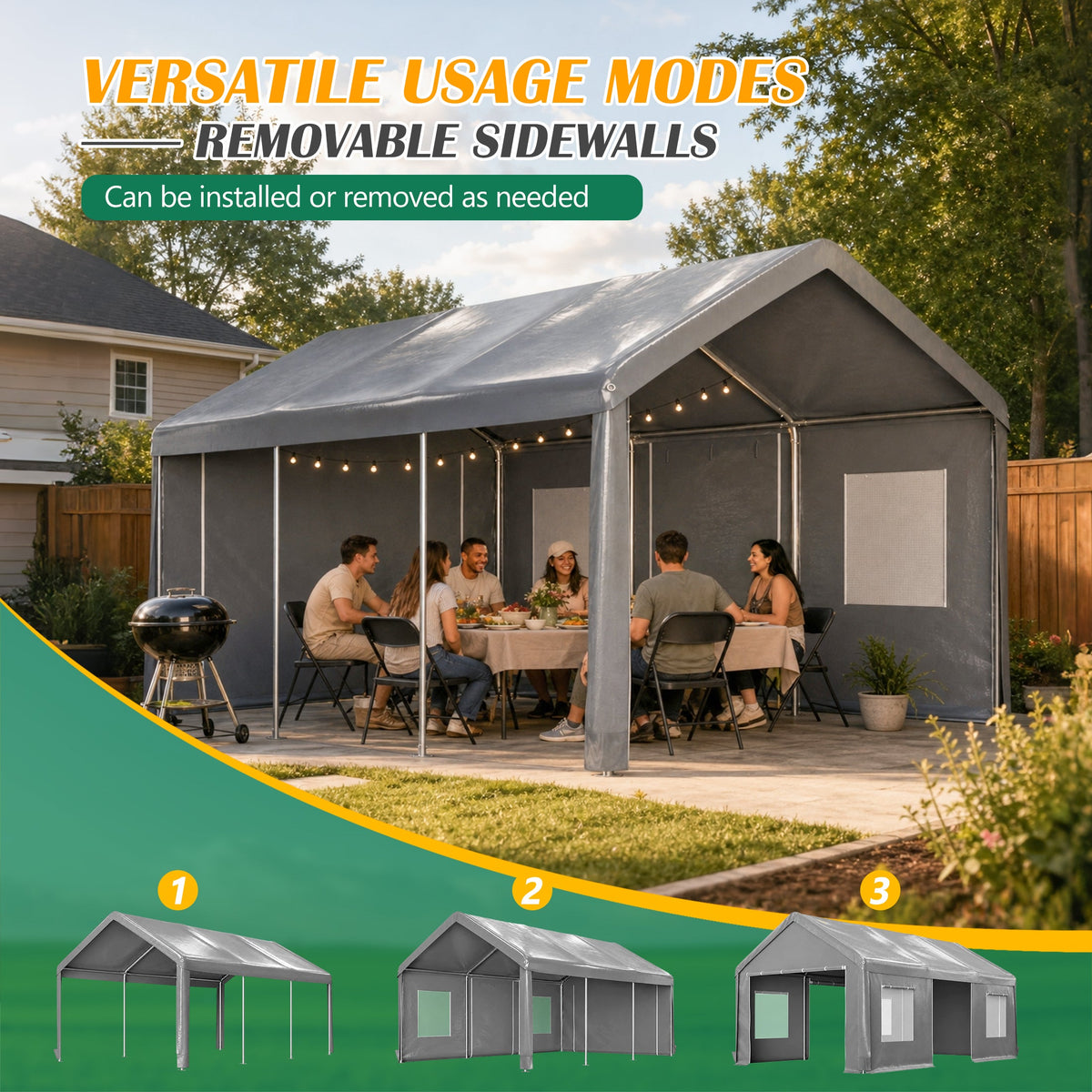 12x20 FT Heavy Duty Carport Canopy with Galvanized Steel Frame - White, photo 4 of 10