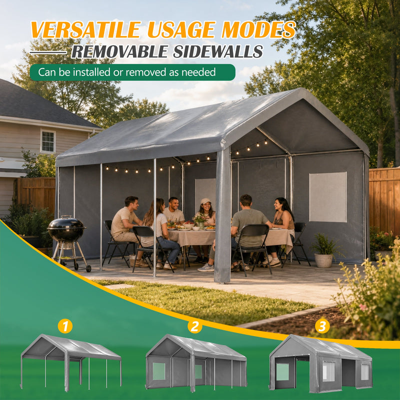 12x20 FT Heavy Duty Carport Canopy with Galvanized Steel Frame - White, photo 4 of 10