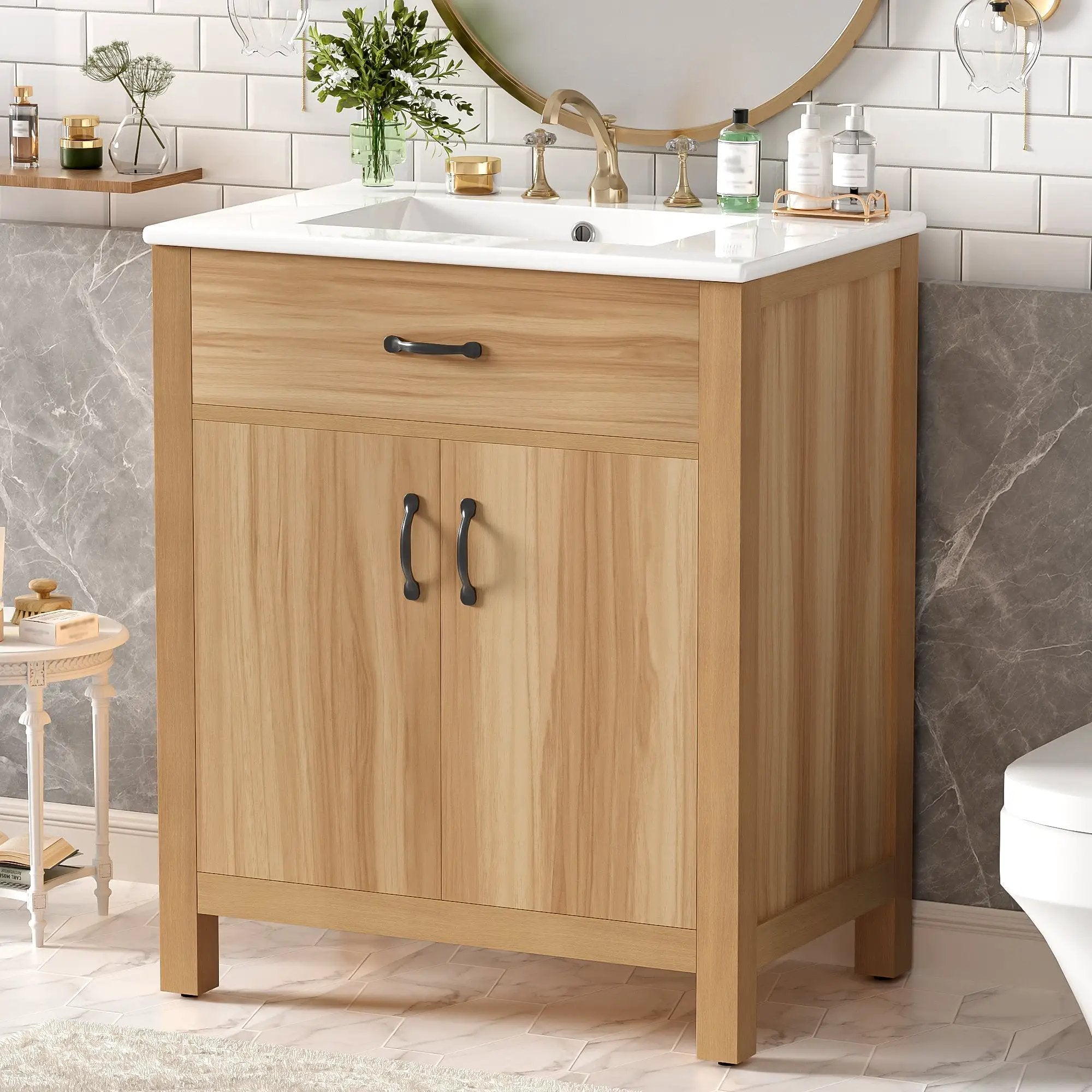30" Wood Bathroom Vanity with Solid Wood Frame by HouseOfZazla