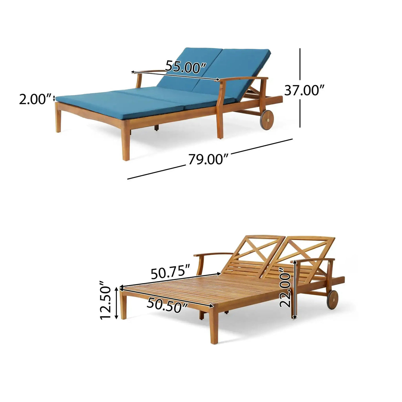 Etherealize Outdoor Adjustable Double Chaise Lounge With Water Resistant Cushions by HouseOfZazla