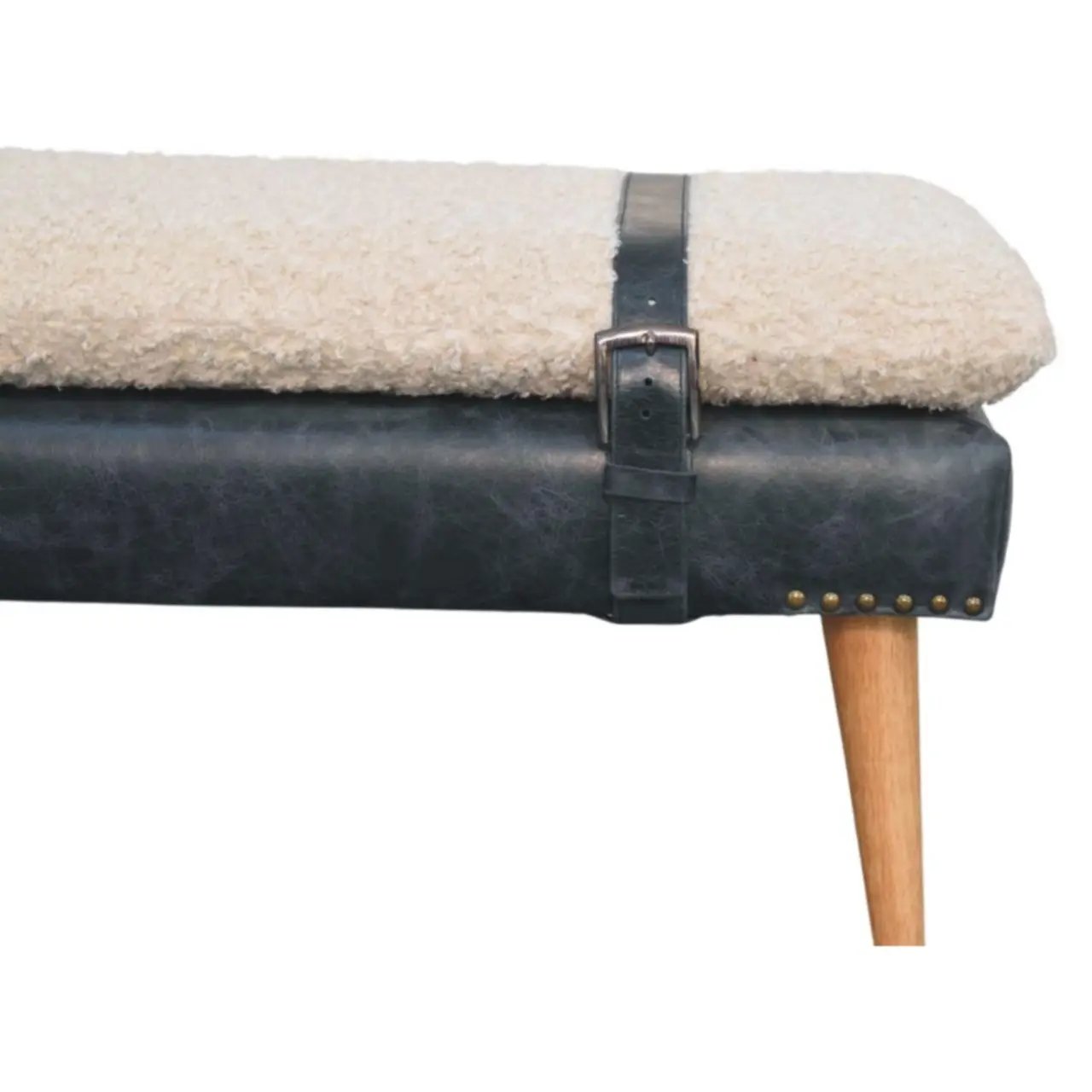Boucle x Leather Upholstered Bench, Nordic Legs by HouseOfZazla